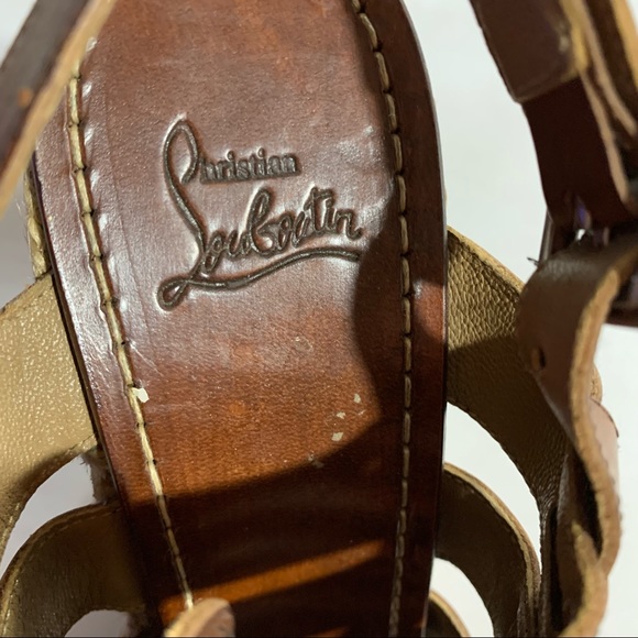 CHRISTIAN LOUBOUTIN size 37 brown calfskin GLADIATOR platform wedge heel SANDALS - Picture 3 of 11